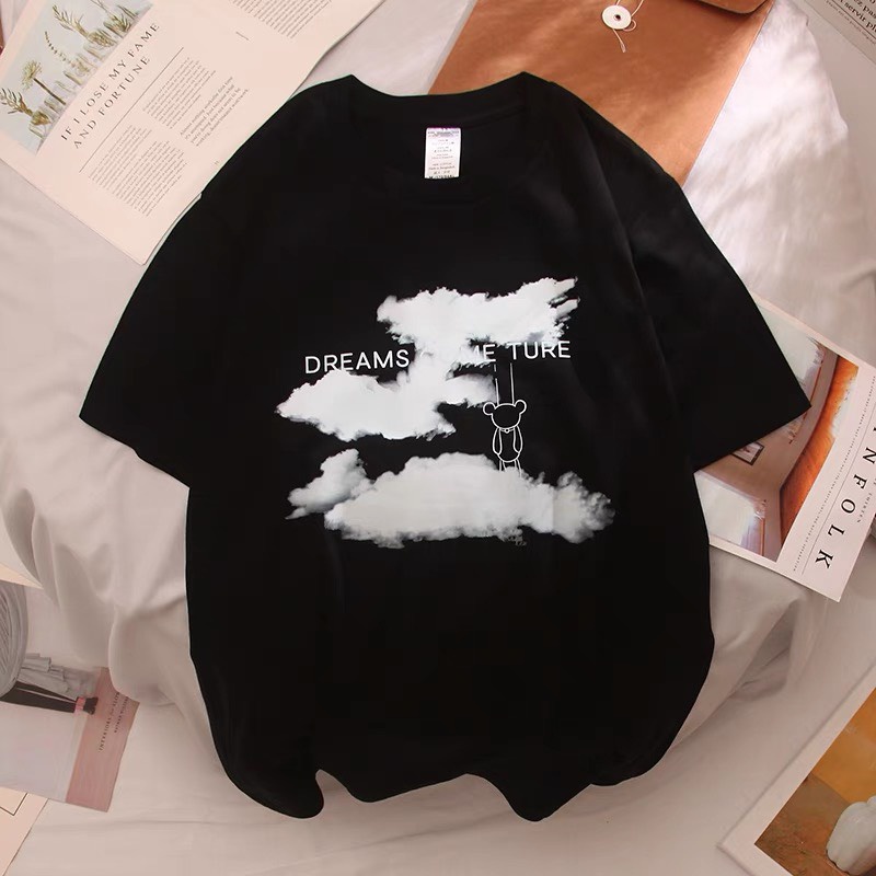 Áo đôi Thun hè Nam nữ in mây (2 chiếc) , Áo thu đông From rộng, chất đẹp mặc không xù - MODY