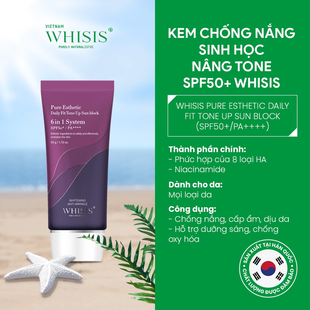 COMBO 2 Kem Chống Nắng Cho Da Dầu Hàn Quốc Nâng Tone WHISIS Pure Esthetic Daily Fit Tone Up Sun Block (SPF50+/PA++++)