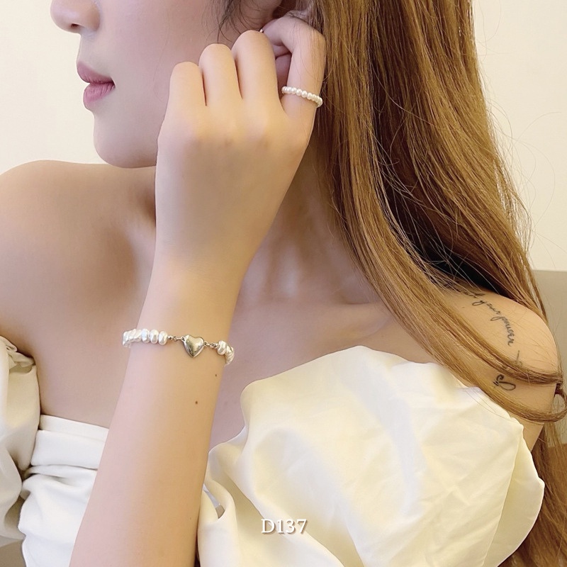 Bộ dây chuyền vòng tay ngọc trai nhân tạo hình tim hottrend phong cách Hàn quốc đơn giản sang trong, vòng cổ ngọc trai