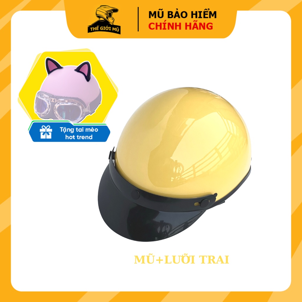 Nón bảo hiểm nửa đầu màu vàng bóng kèm kính uv,phi công,mũ bảo hiểm 1/2 cao cấp,free size cho nam nữ,bảo hành 12 tháng
