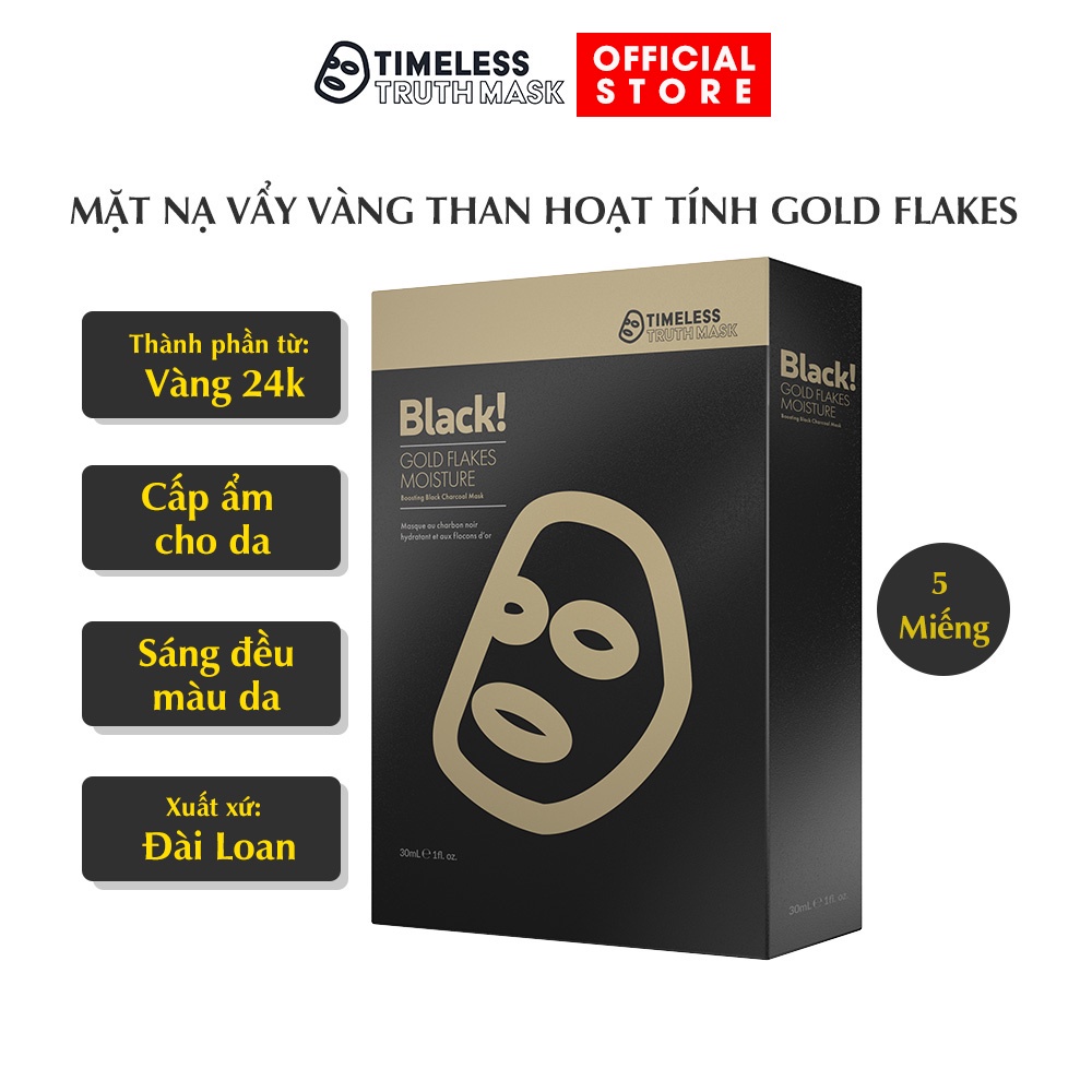 Mặt nạ vàng 24K than hoạt tính dưỡng ẩm, giúp da mềm mại và sáng mịn Timeless Truth Mask - Gold Flakes (5 miếngx30ml)