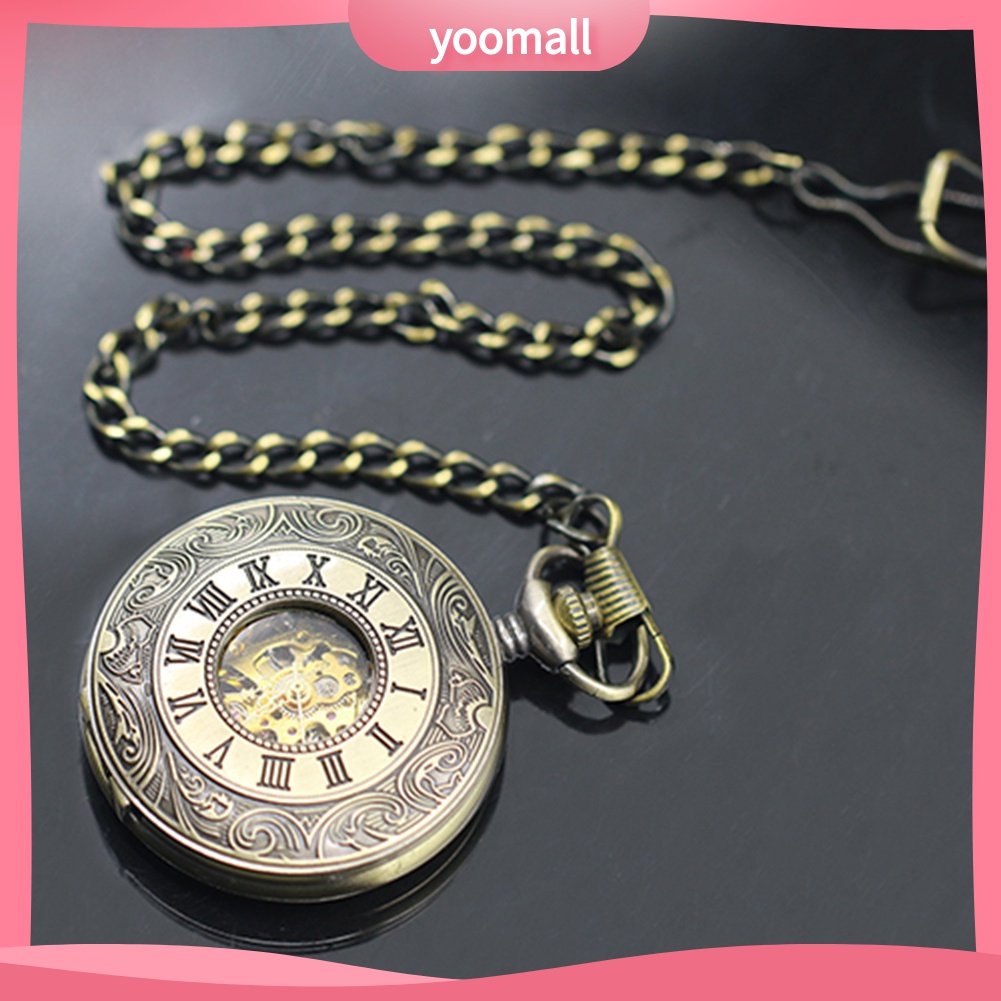 Đồng Hồ Cơ Bỏ Túi Khắc Chữ Số La Mã Khoét Rỗng Phong Cách Vintage Cho Nam Và Nữ