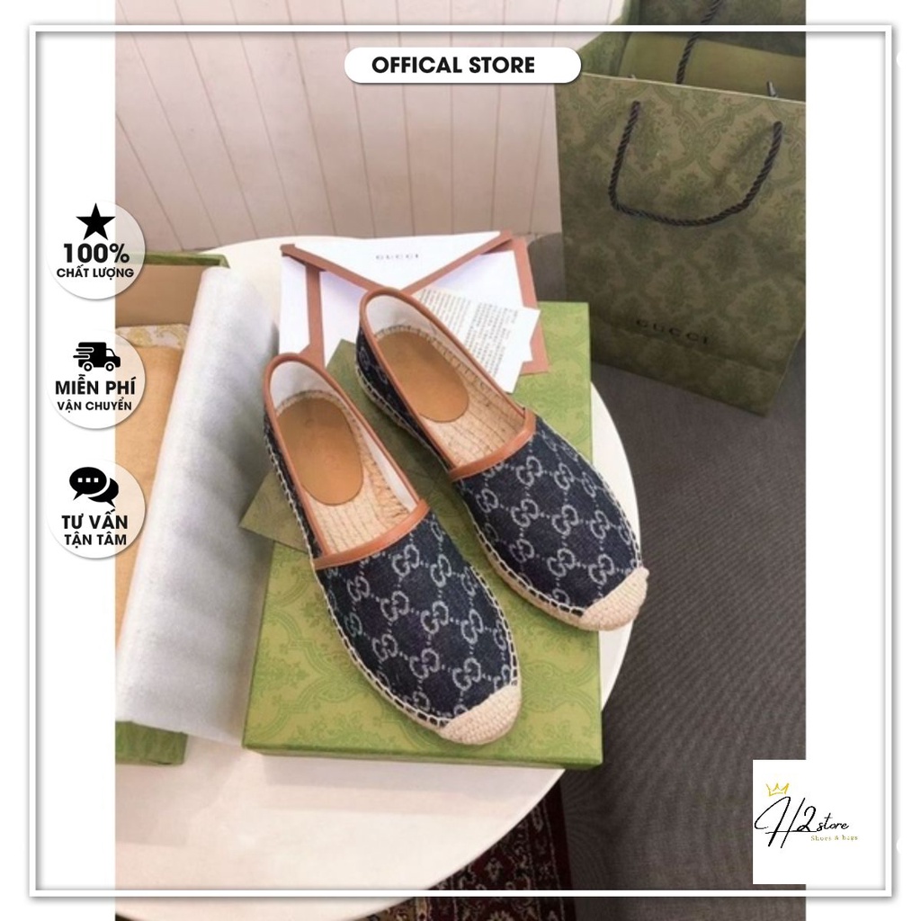 Giày slip on guci hoạ tiết đế cói fullbox
