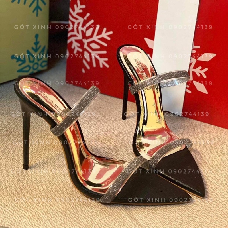 Dép cao gót kim tuyến hai dây mảnh 7p-9p-11 phân