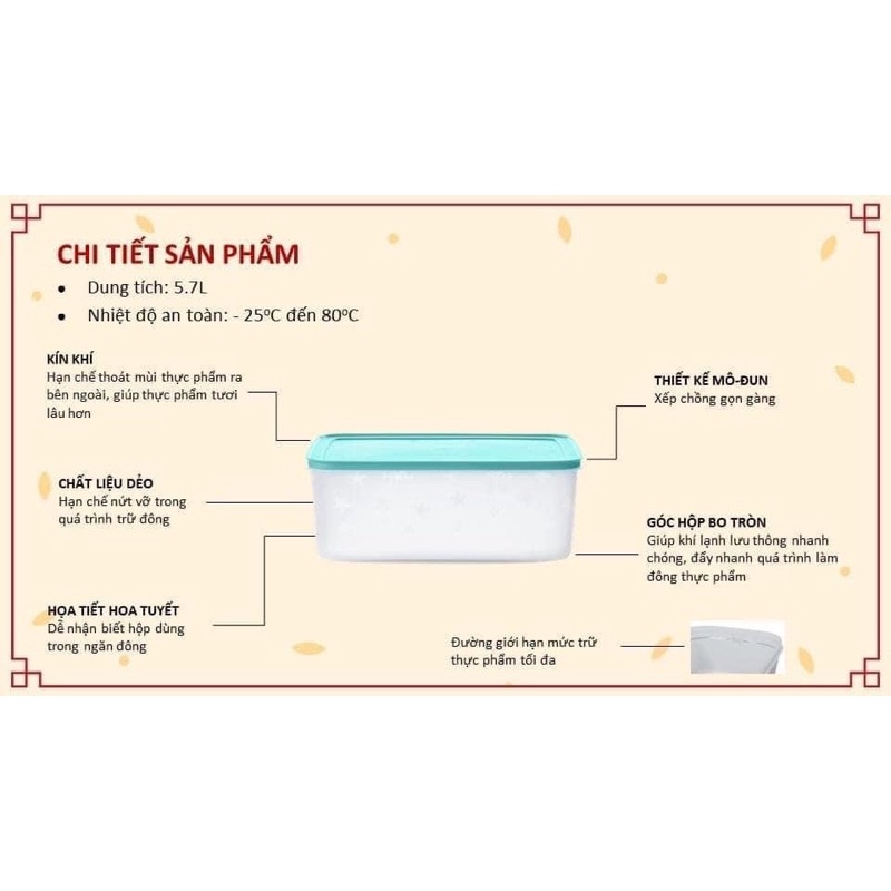 HỘP TRỮ ĐÔNG 5,7L TUPPERWARE, nhựa nguyên sinh, bảo hành trọn đời, đựng vừa 2 con gà.