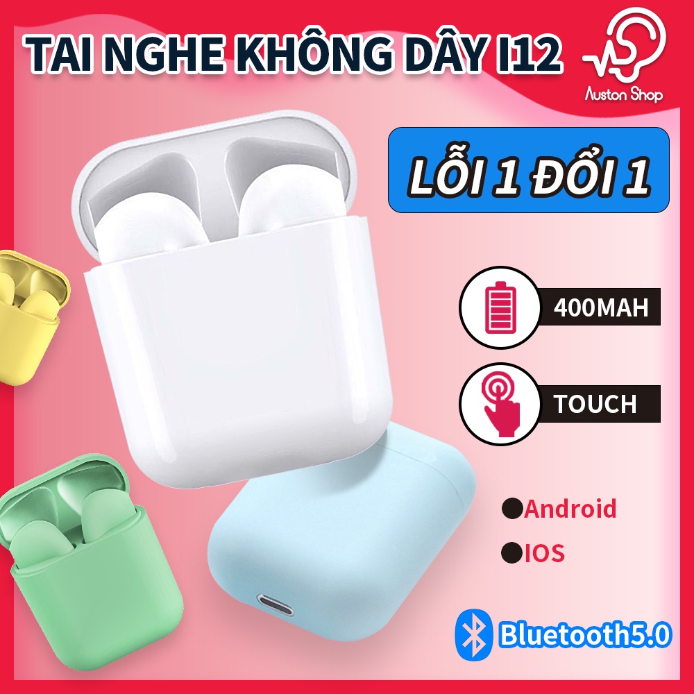 Tai nghe Bluetooth i12 TWS không dây trong tai v5.0 nút cảm ứng âm thanh HiFi có micro thích hợp cho iOS và Android