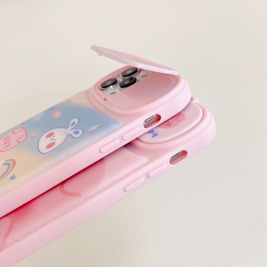 Ốp Điện Thoại Mềm Chống Rơi Có Gương Trang Điểm Hình Thú Hoạt Hình Cho iPhone 14 13 12PRO MAX 11pro MAX XS MAX