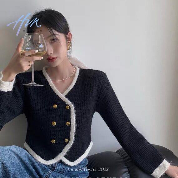 Lelart Áo Sweater Ngắn Mùa Thu Hai Hàng Nút Cài Phong Cách Hoàng Gia Pháp Cao Cấp Mới Cho Nữ