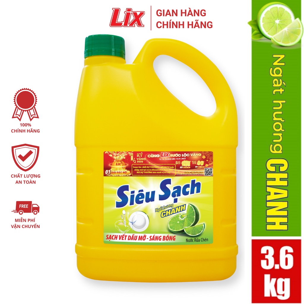 Nước rửa chén siêu sạch chanh 3,6kg NS360 sạch bóng viết dầu mỡ hương chanh thơm mát - Lixco Vietnam