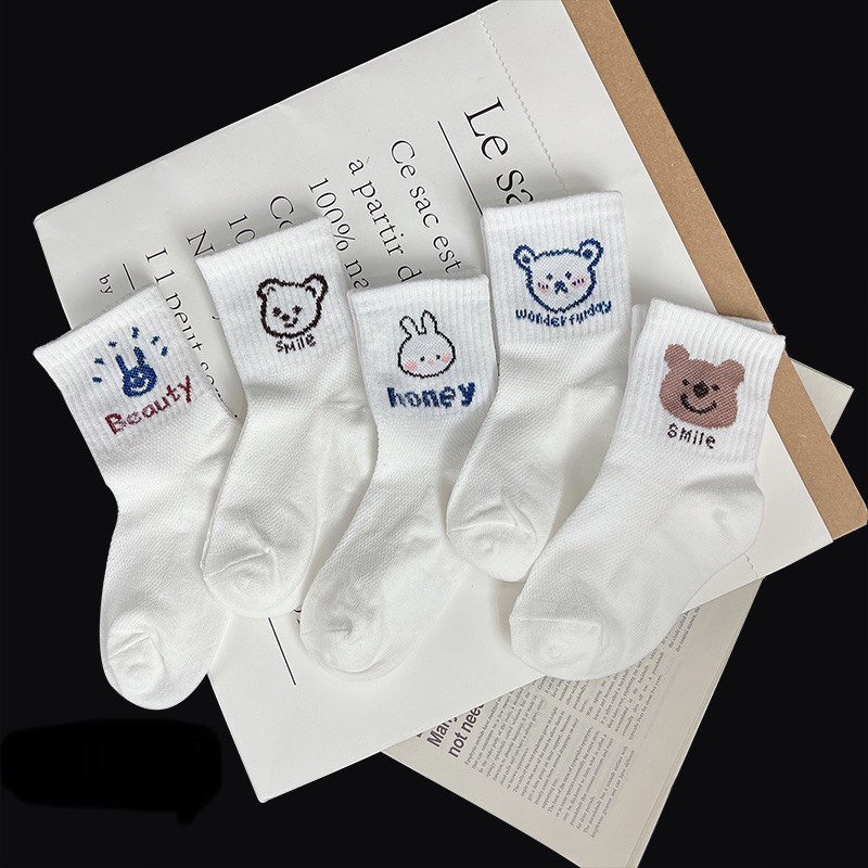 Lố 5 đôi tất cao cổ cho bé từ 1-10 tuổi hình Gấu Trắng Nâu