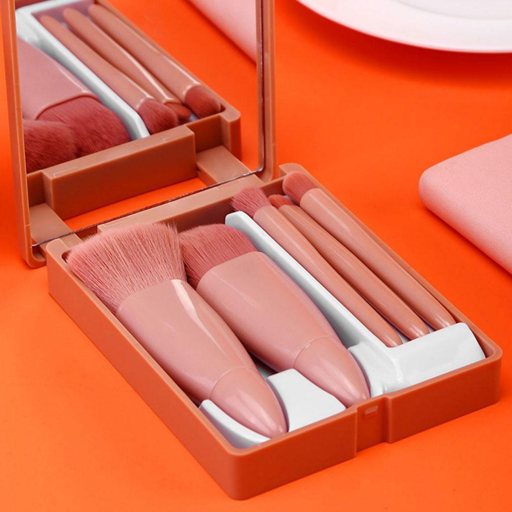 Bộ 5 Cọ Trang Điểm Sợi Nhựa Kèm Gương Trang Điểm Cho Người Mới Bắt Đầu