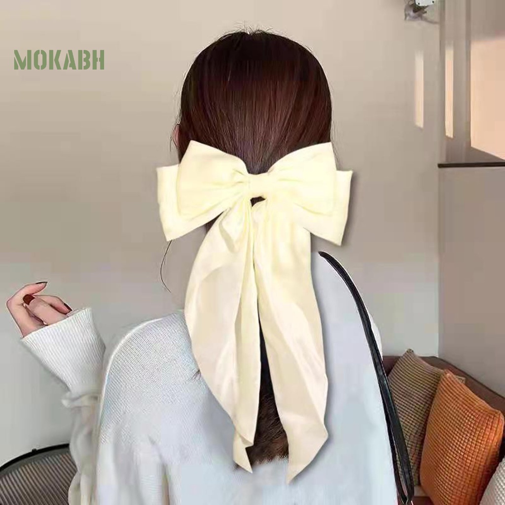 Kẹp Tóc Đuôi Ngựa Bằng Satin Hai Lớp Thắt Nơ Lớn Màu Trơn Thanh Lịch Cổ Điển Dành Cho Bạn Nữ