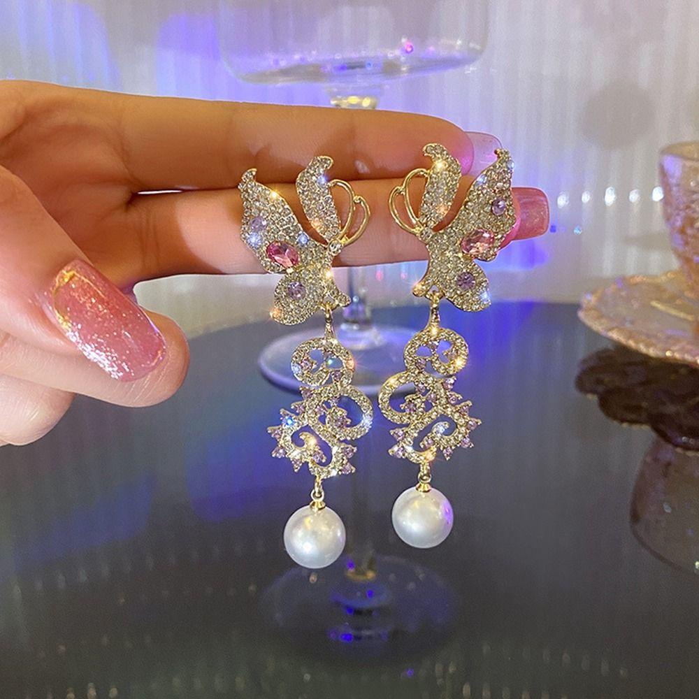 QQMALL Bông Tai Hình Bướm Đơn Giản Phong Cách Retro Cho Nữ Khuyên Tai Đính Đá Phong Cách Hàn Quốc