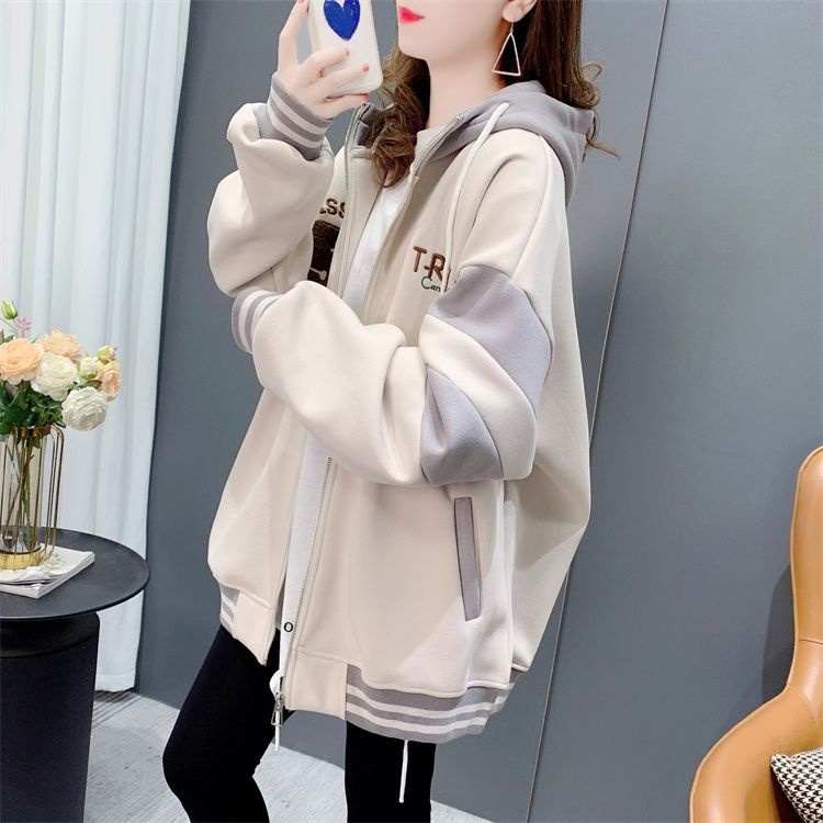 Áo Khoác Cardigan Lót Lông Cừu Dày Dáng Rộng Có Khóa Kéo Mặc Ngoài Trời Cho Nữ