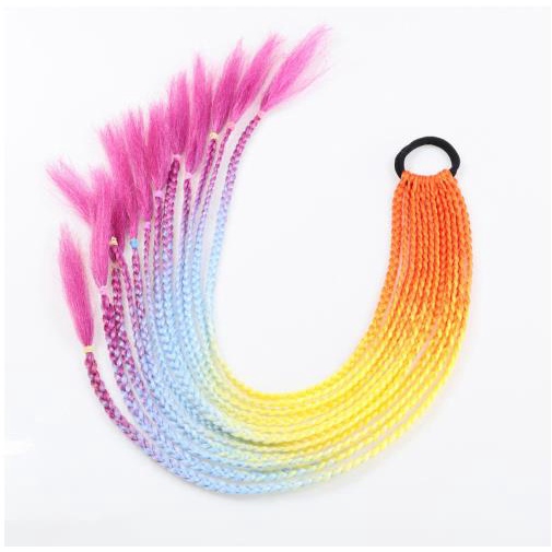 Colorful Long Braids for Kids Girl Afro Ponytail Hair Band Pigtail Braided Hair Extension