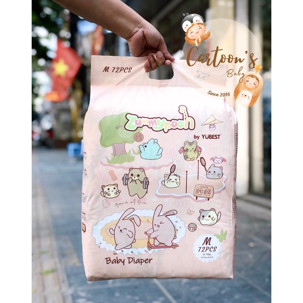 Bỉm Yubest Zummy Pooh CAO CẤP quần/dán S80,M72 ,L66 ,XL60 ,XXL56 ,XXXL52.