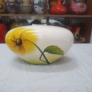 Bình vẽ hoa vàng hút tài lộc sơn mài cao cấp thanh bình lê size 15x30x17 cm cắm hoa, trang trí kệ, bàn làm việc,quà tặng