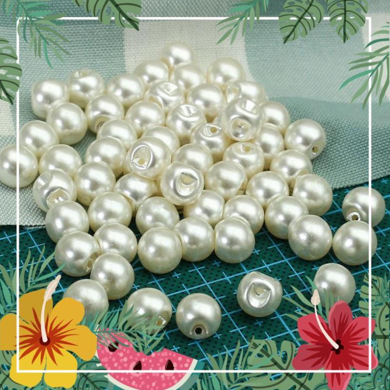 40 Nút áo ngọc trai hạt bẹt 8mm, 10mm, 12mm Cúc áo nhựa giả ngọc trai