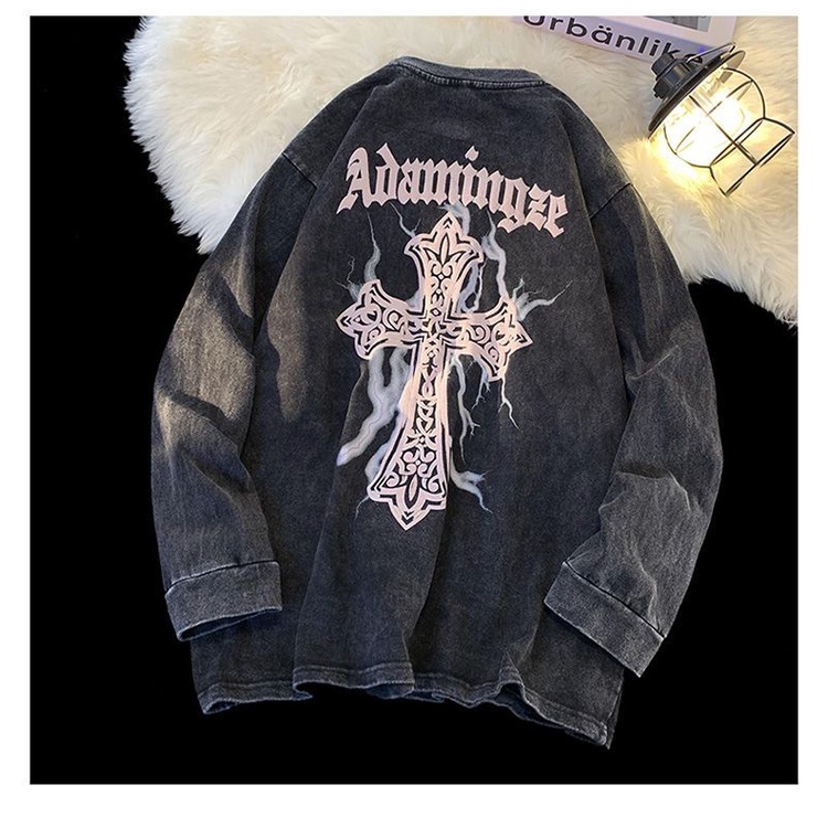 Áo Thun Tay Dài Cổ Tròn Dáng Rộng Phong Cách Âu Mỹ Thời Trang Mùa Thu Cho Nam