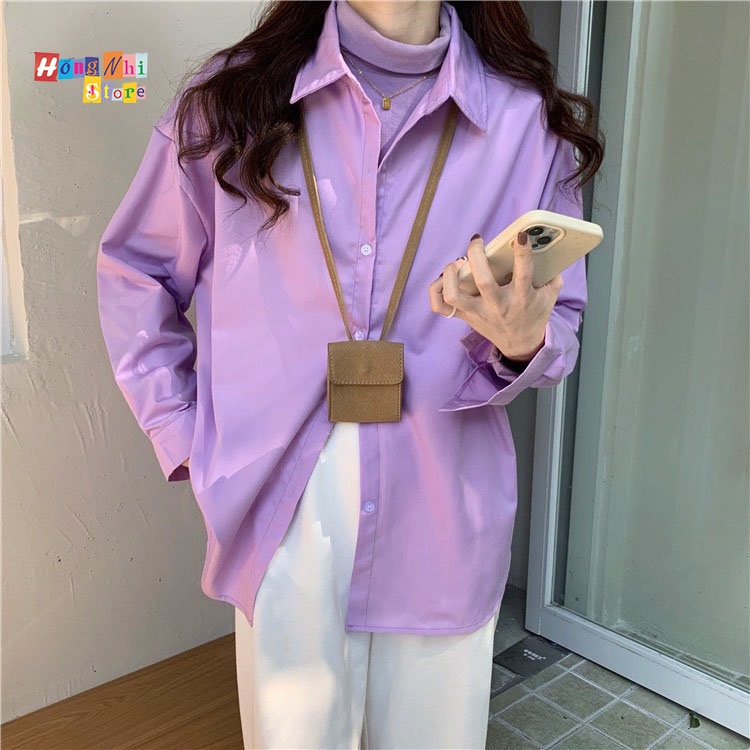 Sơ Mi Tay Dài Trơn Màu Mới Dáng Rộng Nam Nữ Ulzzang Unisex - MM