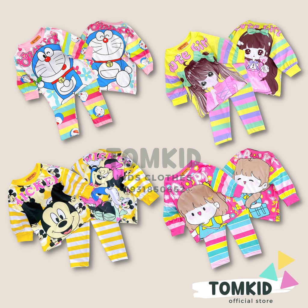 Đồ ngủ cho bé gái, đồ bộ dài tay bé gái chất thun lạnh chính phẩm mềm mịn không nhão vải 10-42kg Tomkids