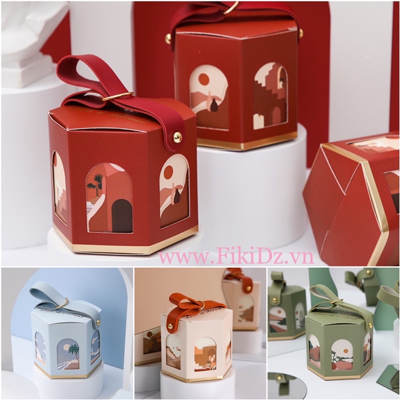 Hộp quà tặng hộp đựng nến, hộp mĩ phẩm lục giác dây da cao cấp