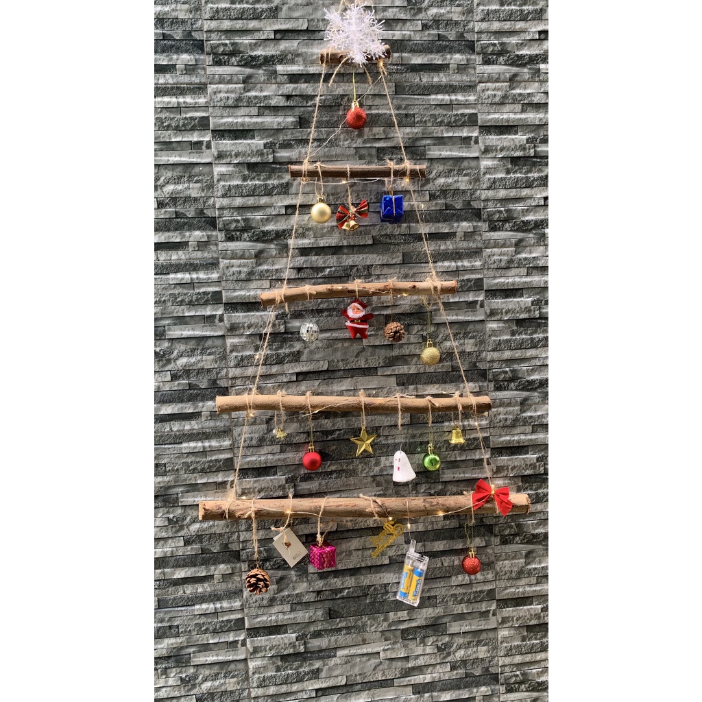 Cây thông noel bằng gỗ , cây thông noel handmade  trang trí giáng sinh (đầy đủ phụ kiện , đèn led trang trí)