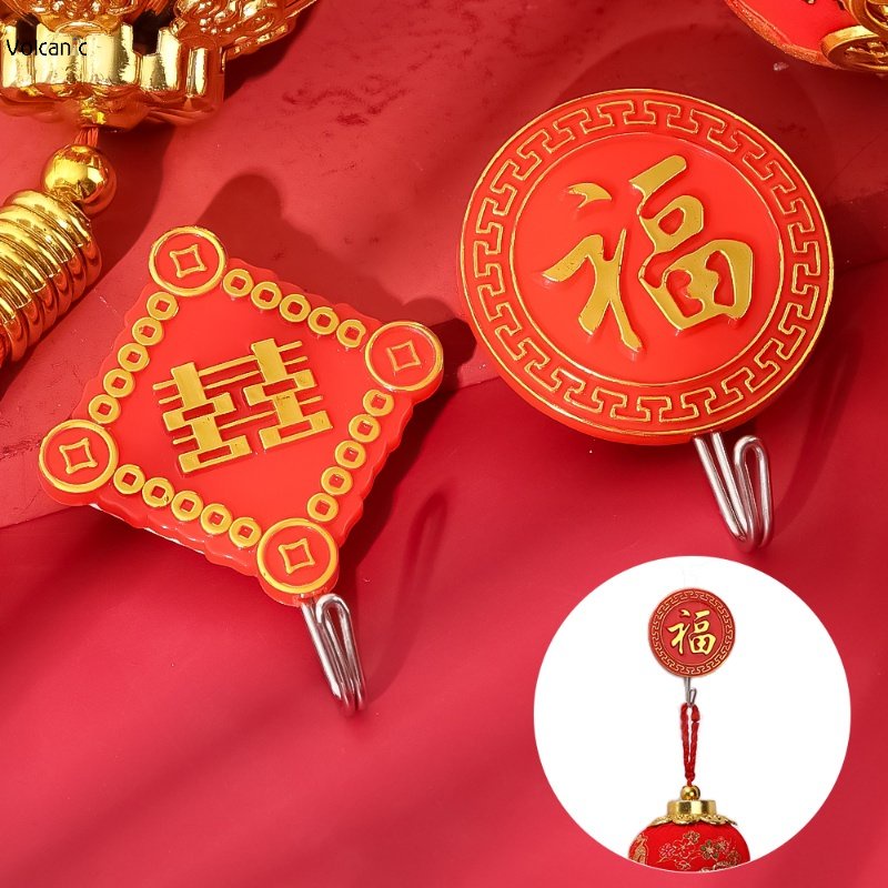 Móc Treo Đồ Dán Tường / Kính Không Để Lại Dấu Vết Màu Đỏ Trang Trí Năm Mới