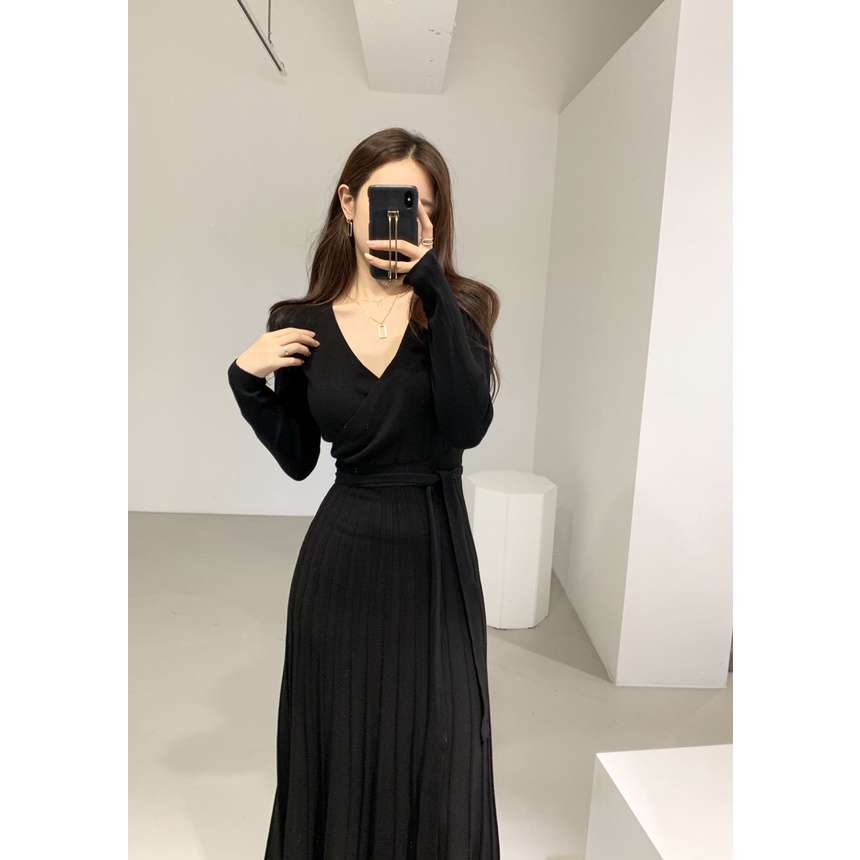 Váy len nữ dáng dài xếp ly thắt eo xinh xắn mẫu thu đông cô nàng tiểu thư nhẹ nhàng