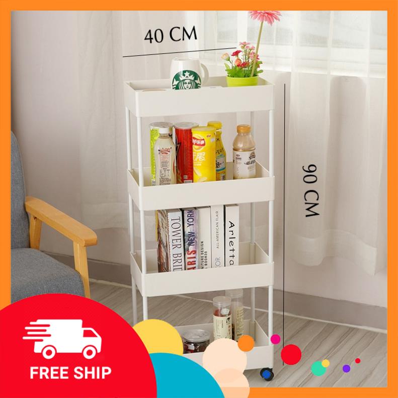 Kệ Để Đựng Đồ Đa Năng 4 Tầng Có Bánh Xe Đẩy Spa Di Động Nhà Bếp, Phòng Tắm Inox Cao Cấp