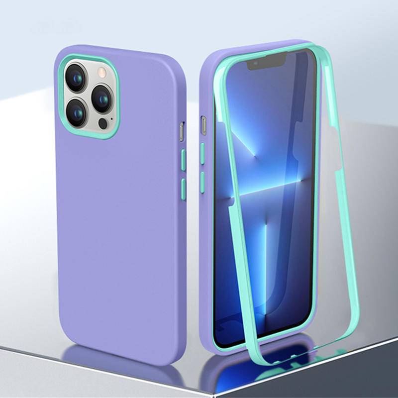 Ốp Điện Thoại Silicon Mềm Màu Kẹo Bảo Vệ Toàn Diện 360 Độ Chống Sốc 3 Trong 1 Cho iPhone 14 13 12 11 Pro Max Plus