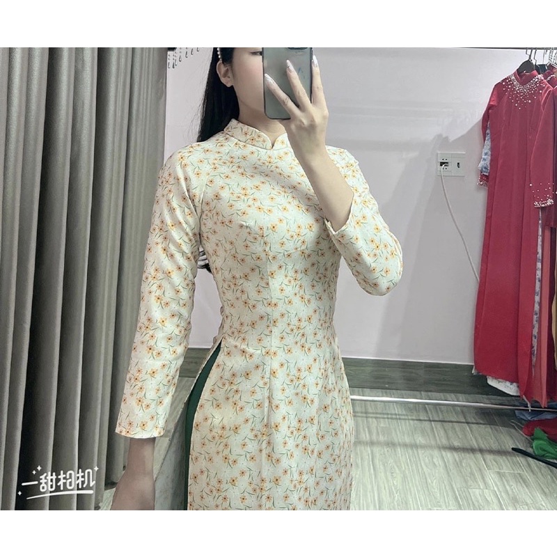Áo Dài Cách Tân Nữ Gấm Hoa Nhí Chất Đẹp