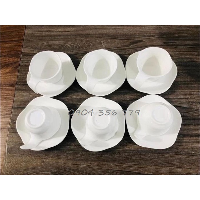 Set 6 chén trà kèm đĩa hoa mai sứ Minh Long