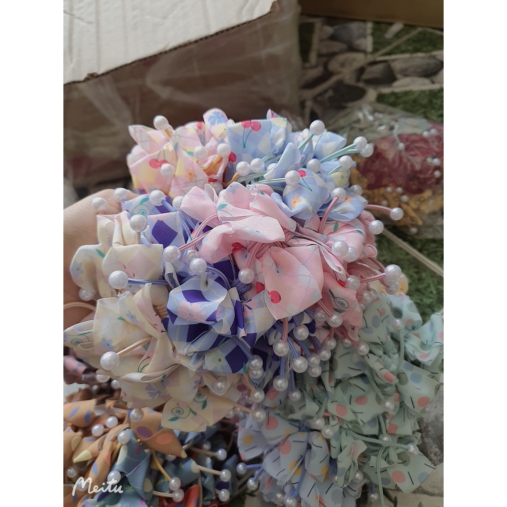 10 Buộc tóc nơ đính hạt Hàn Quốc- hàng xịn