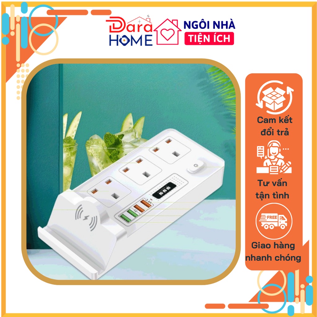 Ổ Điện Type C đa năng thông minh 3 cổng USB kèm đế đỡ điện thoại kết hợp sạc không dây