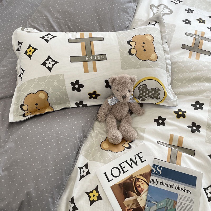 BỘ CHĂN GA GỐI COTTON POLY NHẬP KHẨU 100% ( CHĂN ĐÃ TRẦN BÔNG) HỌA TIẾT GẤU HAPPY - ĐỦ KÍCH THƯỚC