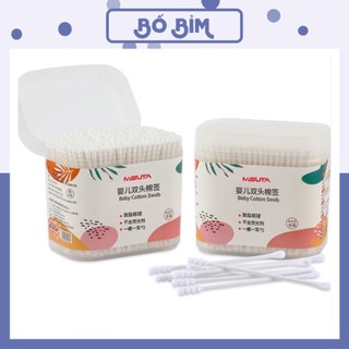 Tăm Bông Cho Bé MISUTA - Bông Tự Nhiên - Hộp 400 chiếc tăm bông đầu xoắn Misuta cao cấp