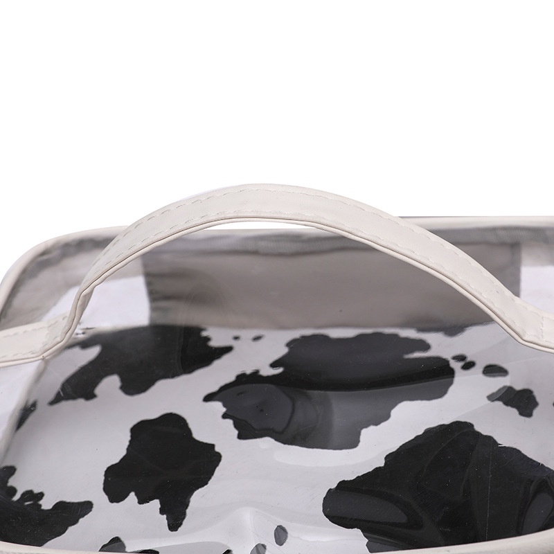 Túi Đựng Mỹ Phẩm Da PU Hai Lớp Chống Thấm Nước In Họa Tiết Bò Sữa