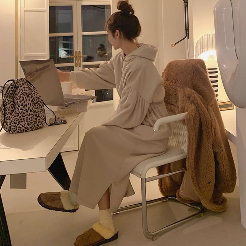 Đầm Hoodie Dài Tay Màu Sắc Thời Trang Hàn Quốc Cho Nữ