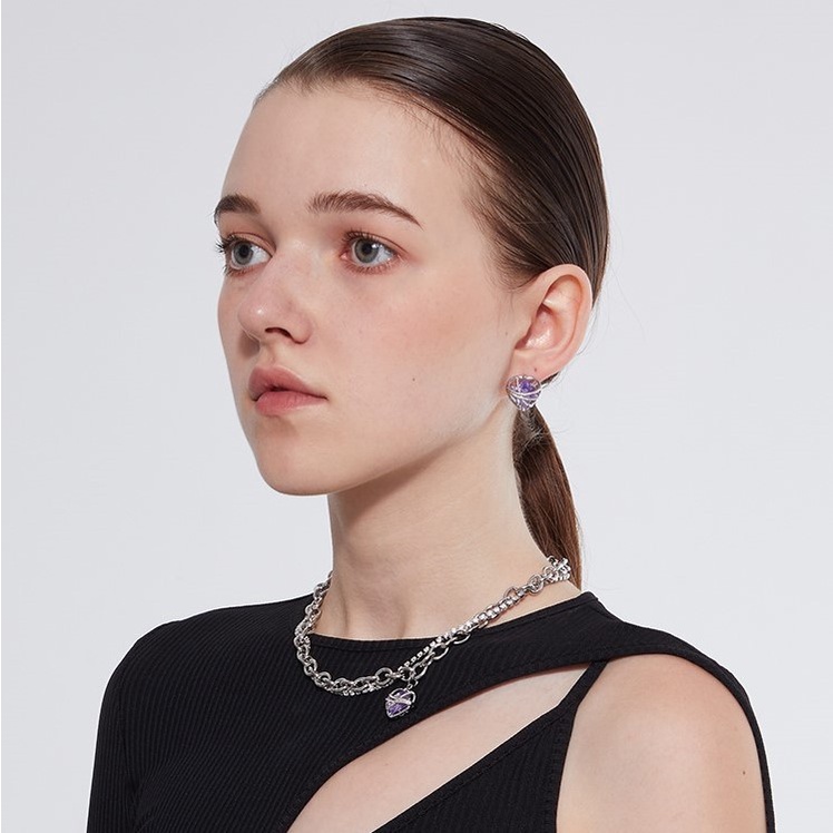 Vòng cổ Bện Mặt Trái Tim Đính Đá Quý Màu Tím Sang Trọng Thời Trang Cao Cấp Cá Tính