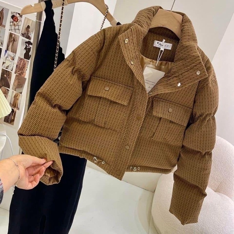 Áo phao nâu dáng ngắn