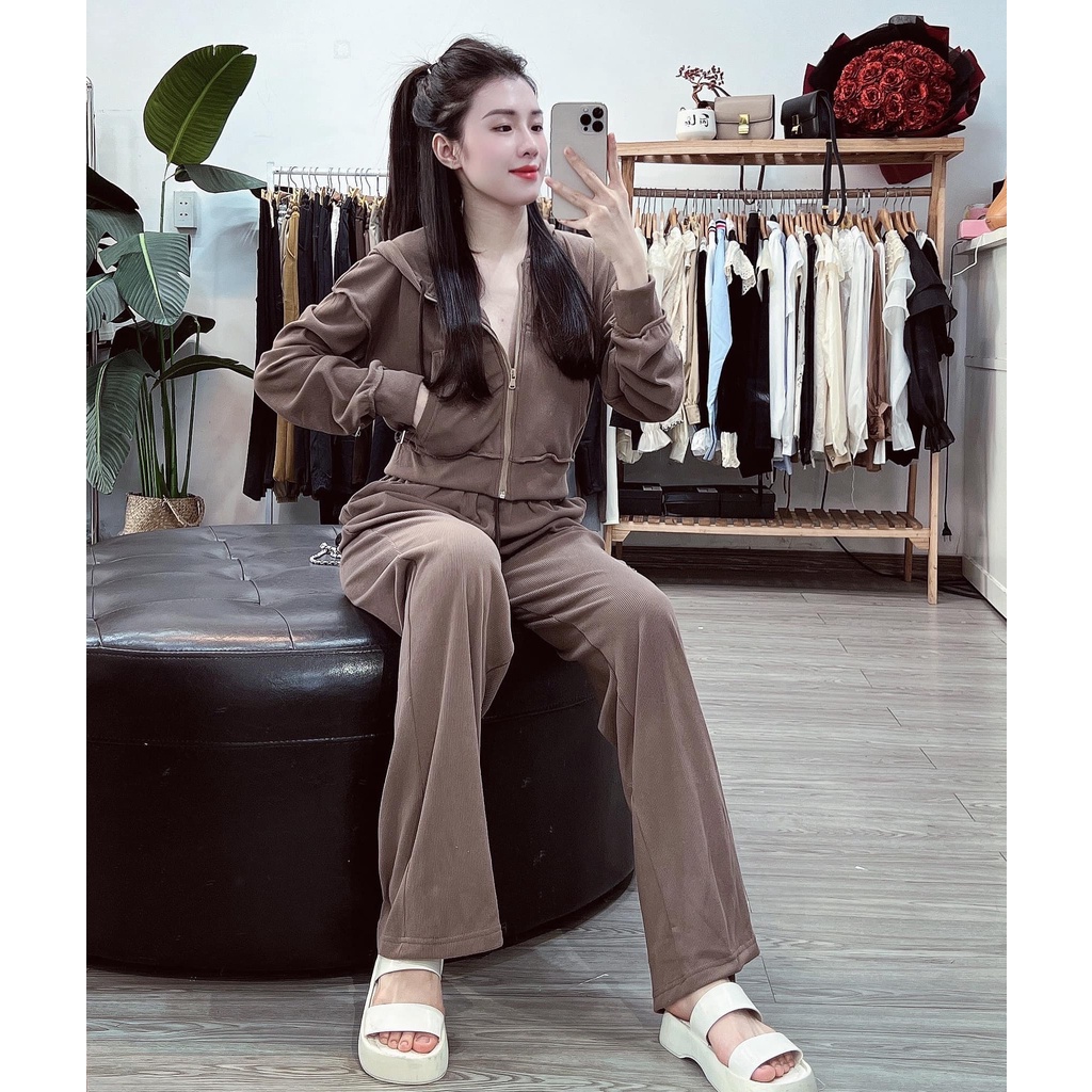 Set bộ thu đông nữ hàng quảng châu chất len tăm mềm co giãn