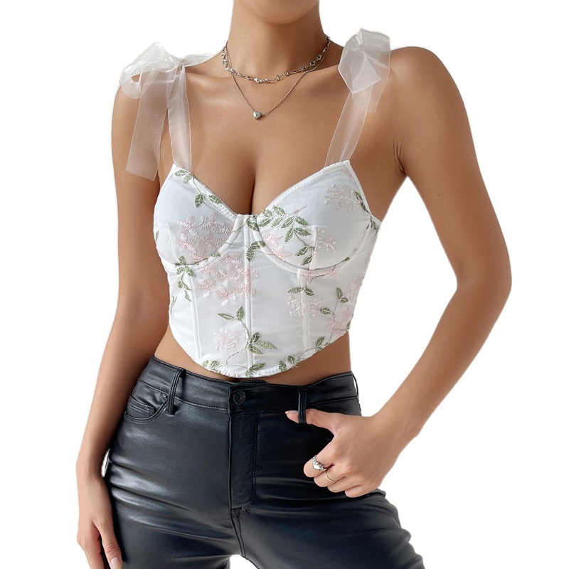 Áo Croptop Hai Dây Cổ Chữ V Họa Tiết Hoa Thời Trang Gợi Cảm Cho Nữ