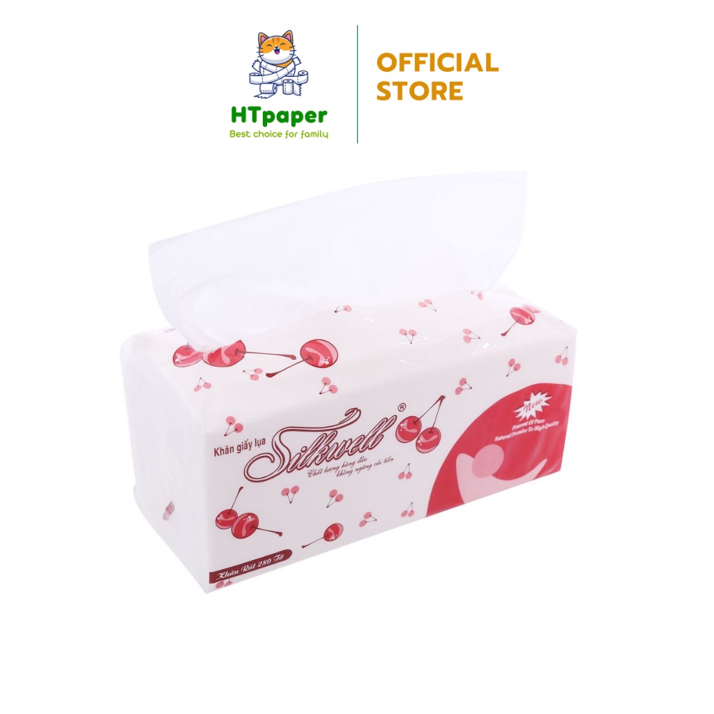 💥 Khăn Giấy Lụa, Khăn Giấy Rút Silkwell Cherry 280 tờ 2 lớp mềm mịn