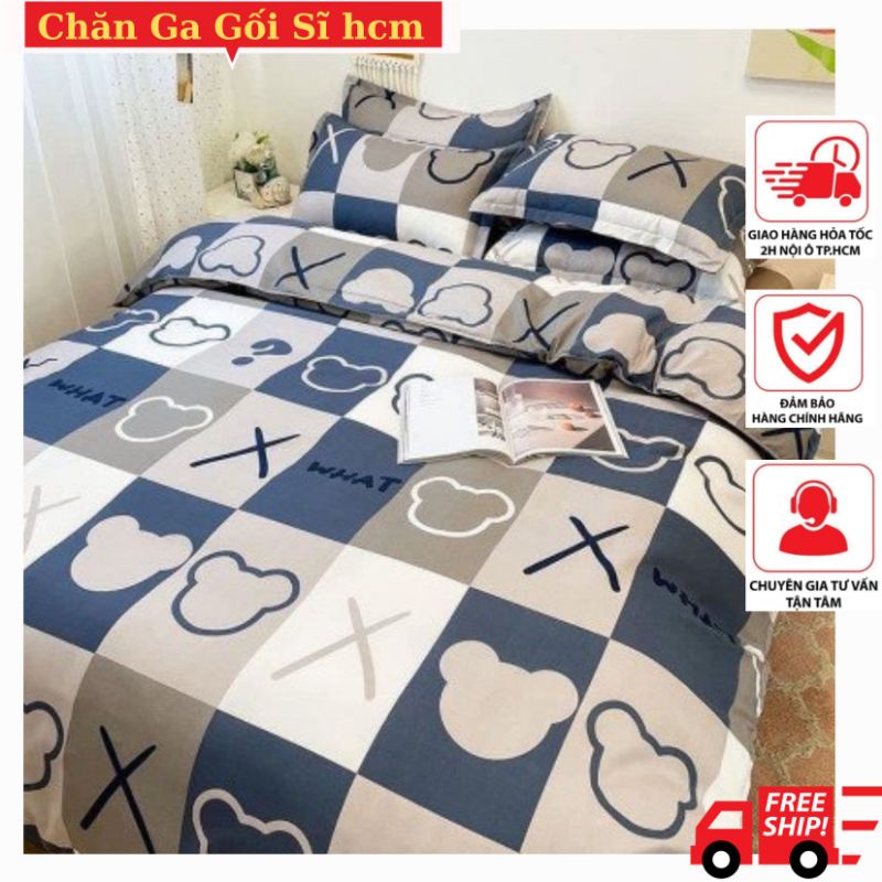 Ga trải giường mẫu Gấu XO Ca Rô, drap trải giường nhiều mẫu chọn lựa kích thước 1m6x2m, chăn ga gối sỉ HCM