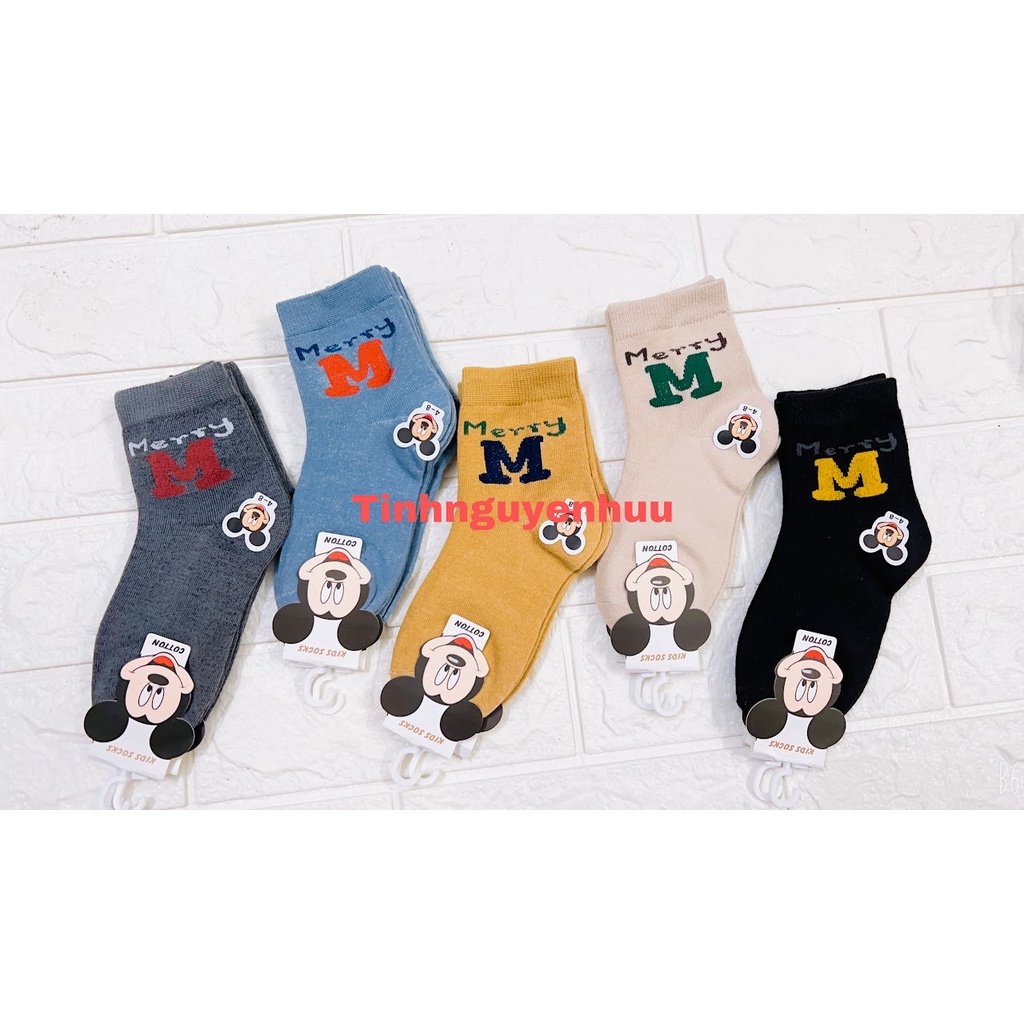 Sét 10 Đôi Tất Trẻ Em Cotton Cổ Cao Hoạ Tiết Chữ M Từ 1-12 Tuổi Chất Siêu Đẹp