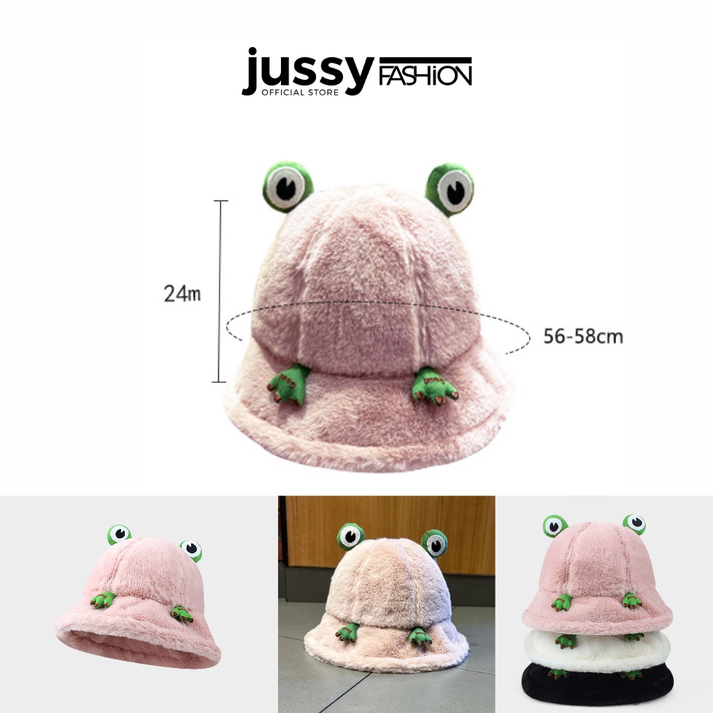 Mũ Bucket Ếch Lông Mịn Dễ Thương Jussy Fashion Nón Tai Bèo Ếch Xanh Hot Trend Chất Len Dày Giữ Ấm Đầu Nhiều Màu