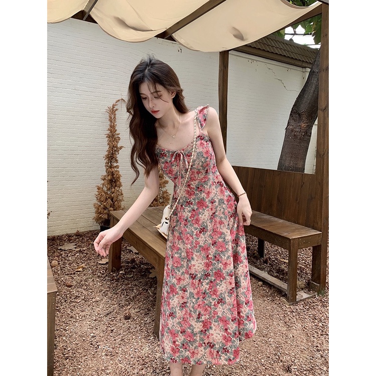 Set váy hoa nhung tăm 2 dây dáng dài kèm áo khoác cadigan dài tay S21106