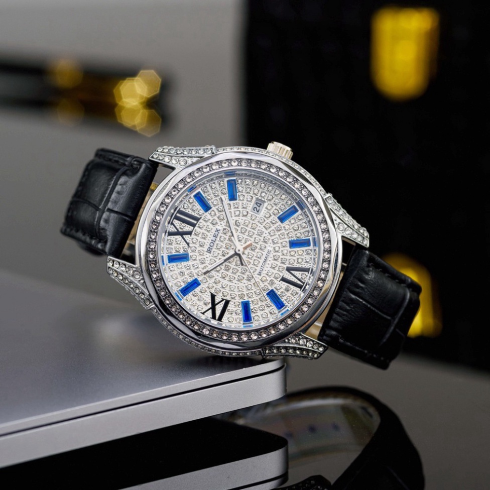 Đồng hồ nam Rolex đính đá full box dây da - bảo hành 12 tháng DH515