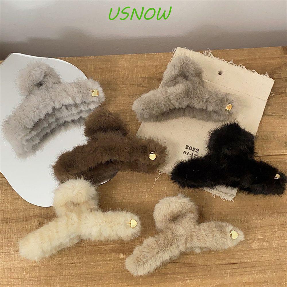 Kẹp Tóc Càng Cua / Trái Tim Giả Lông Mềm Mại Thời Trang Thu Đông Cho Nữ